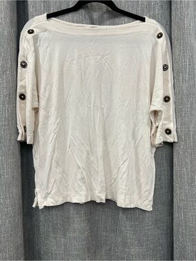 Ann Taylor Ivory Boatneck Top with Button-Trim Sleeves
